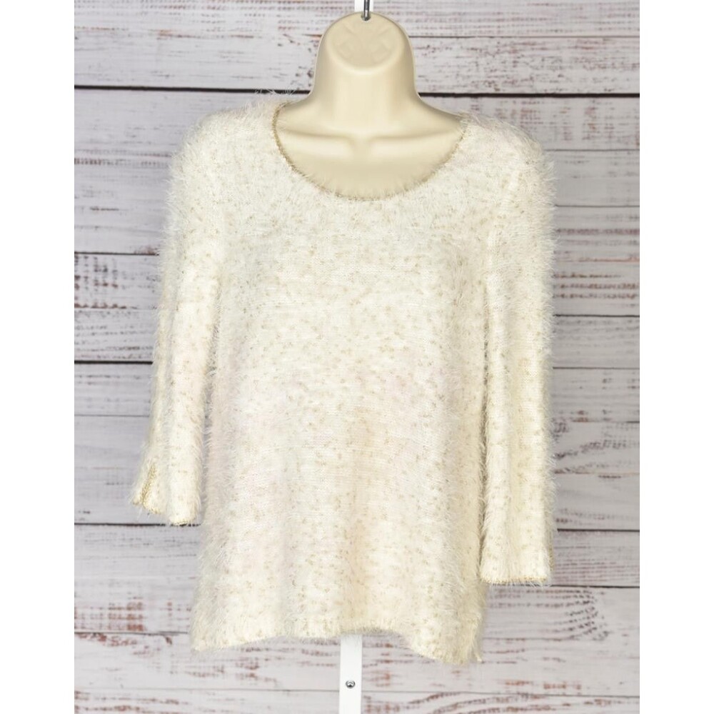 Chico's Ivory/Gold Fuzzy Soft Sweater  Chicos Size 0 / US S- 4